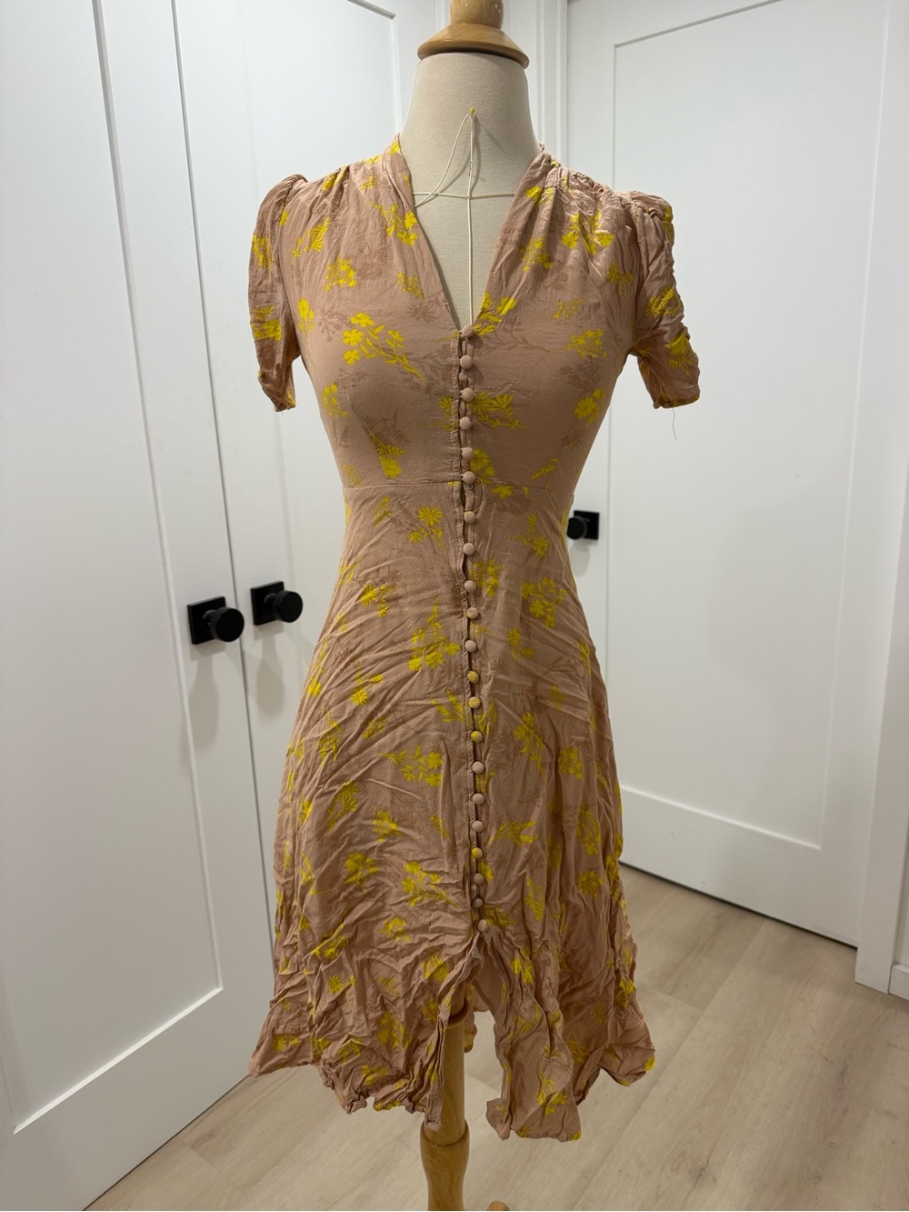 Astr Pink Midi Dress with Yellow Floral Print
